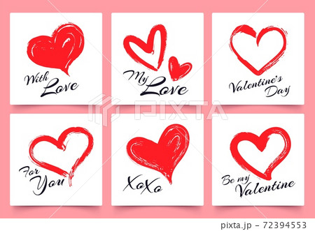Valentines day greeting card with hand drawn grunge hearts. Elegant heart shapes with lettering with love 72394553