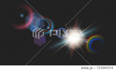 Horizontal sun rays and spotlight. Colorful glowing light explosion isolated on transparent. Colorful effect 72394554