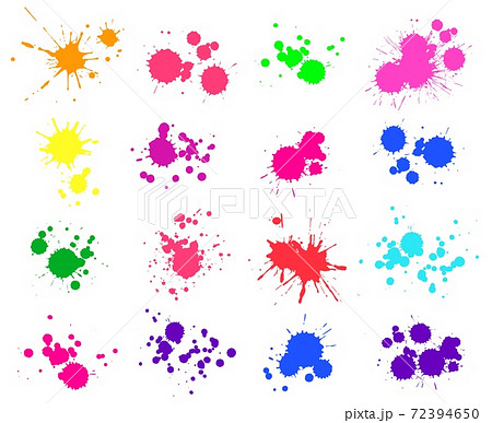 Color paint splatter. Bright ink stains and spray blots isolated on white. Watercolor spaint, spot or drop elements 72394650