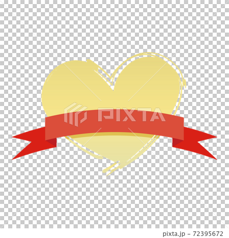 Illustration of a label with a ribbon attached to a golden heart Illustration of a label with a ribbon attached to a golden heart 72395672