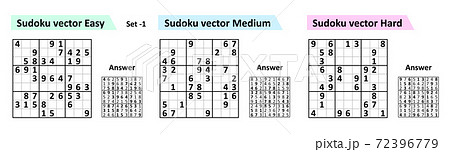 Sudoku game with answers. Simple vector design set 72396779