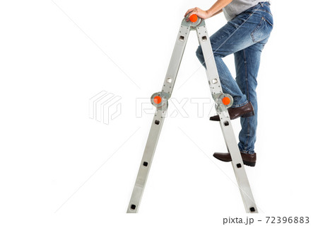 The man climb on the construction ladder The man climb on the construction ladder 72396883