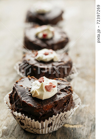 cakes in the form of heart are in a row 72397269