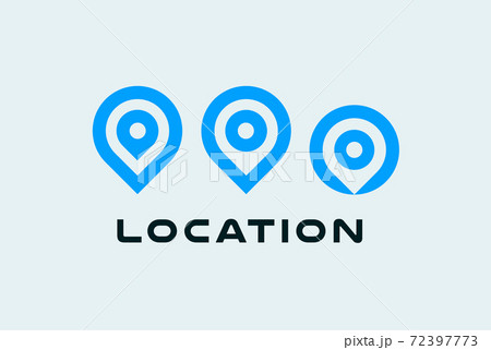 Location icon set, round pin symbols, place pointer, blue flat minimal style logo concept for map navigation or search engine technology 72397773