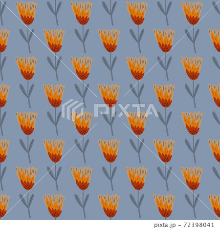 Orane colored flower elements seamless pattern. Blue background. Botanical backdrop. 72398041