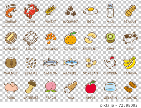 アレルギー特定原材料28品目のアイコンセットのイラスト素材