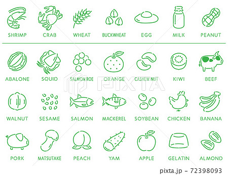 アレルギー特定原材料28品目のアイコンセット 72398093