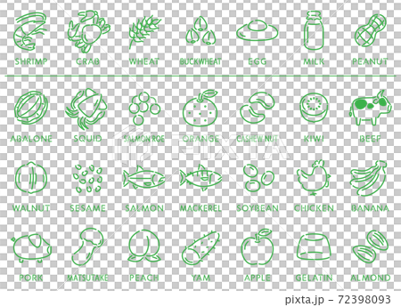 Icon set of 28 allergy-specific raw materials 72398093