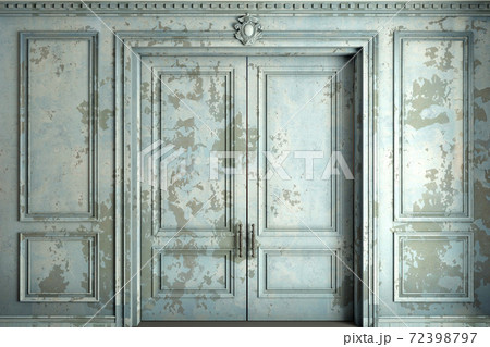 Classic wall of old stucco double classic door and blue paint Classic wall of old stucco double classic door and blue paint 72398797
