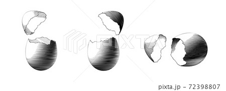 Vintage engraving cracking egg three style drawing on white BG Vintage engraving cracking egg three style drawing on white BG 72398807