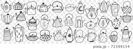 Teapots and kettles hand drawn doodle set 72399154