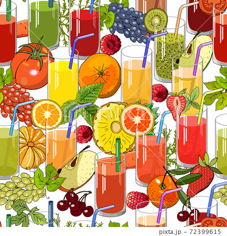eamless pattern with natural juice and fruit. Vector endless hand drawn illustration. 72399615