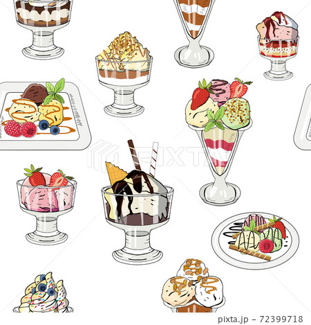 Vector illustration set of ice cream on white background. Hand drawn elements Vector illustration set of ice cream on white background. Hand drawn elements 72399718
