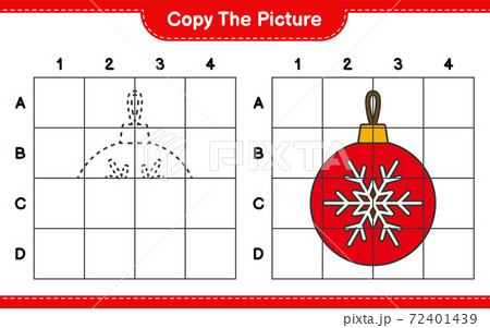 Copy the picture, copy the picture of Christmas Balls using grid lines. Educational children game, printable worksheet, vector illustration 72401439