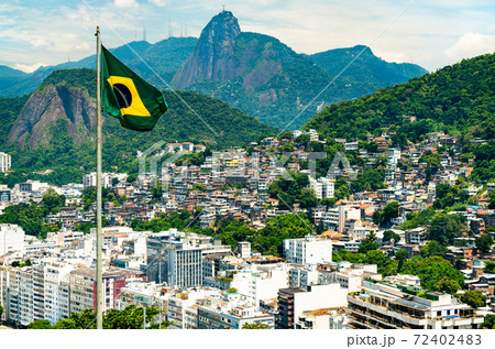 Flag of Brazil with Rio de Janeiro in the background Flag of Brazil with Rio de Janeiro in the background 72402483