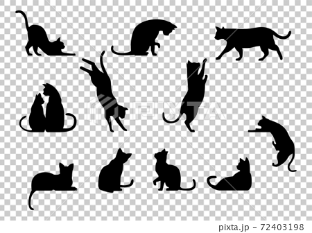 猫のシルエット11種のイラスト素材