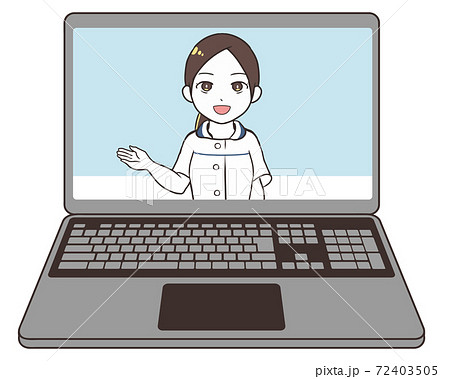 オンライン診療 ノートパソコン 女性のイラスト素材