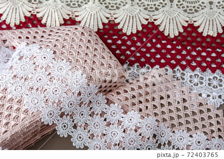 pile of red, white. beige gentle luxury quality guipure pile of red, white. beige gentle luxury quality guipure 72403765
