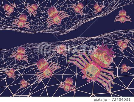 Unusual scary poisonous spiders in spiderweb, 3d render 72404031