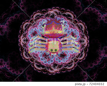 Unusual scary bright multicolor poisonous spider in bright flower, 3d render 72404032