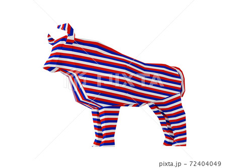 Figurine of polygonal Russian flag Bull isolated on white, symbol of the new year 2021, 3d render 72404049