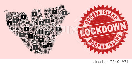 Moorea Island Map Mosaic with Locks and Viral Items and Scratched Lockdown Seal Moorea Island Map Mosaic with Locks and Viral Items and Scratched Lockdown Seal 72404971