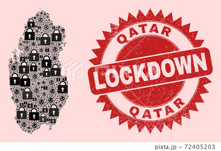 Qatar Map Composition with Locks and Viruses and Grunge Lockdown Seal Qatar Map Composition with Locks and Viruses and Grunge Lockdown Seal 72405203