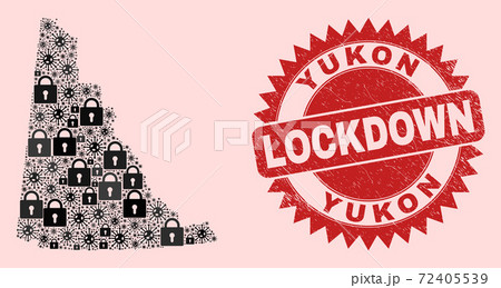 Yukon Province Map Collage with Locks and Viral Items and Textured Lockdown Stamp Seal 72405539