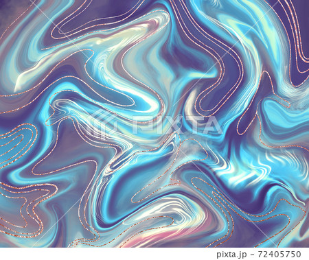 Blue texture of liquid marble with gold flecks.Luxury texture  72405750