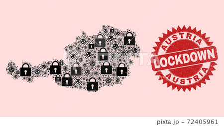 Austria Map Composition of Locks and Coronaviruses and Textured Lockdown Seal 72405961