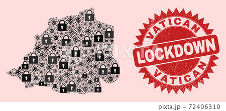 Vatican Map Composition of Locks and Covid and Scratched Lockdown Stamp Vatican Map Composition of Locks and Covid and Scratched Lockdown Stamp 72406310