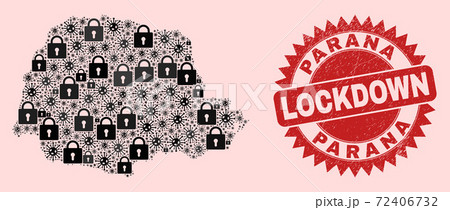 Parana State Map Composition with Locks and Coronaviruses and Textured Lockdown Stamp Parana State Map Composition with Locks and Coronaviruses and Textured Lockdown Stamp 72406732