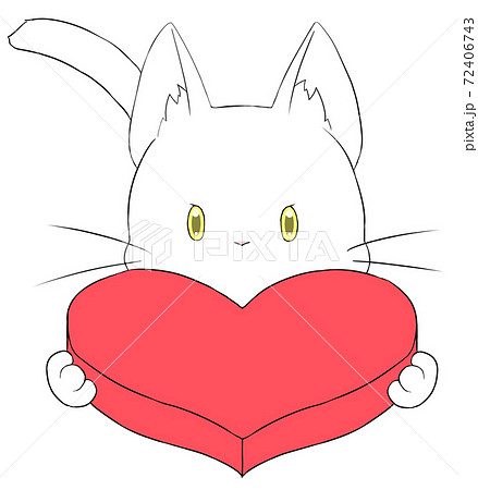 ハートを持った白猫 金の瞳 のイラスト素材