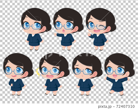 スーツの女性 表情いろいろ 二頭身のイラスト素材