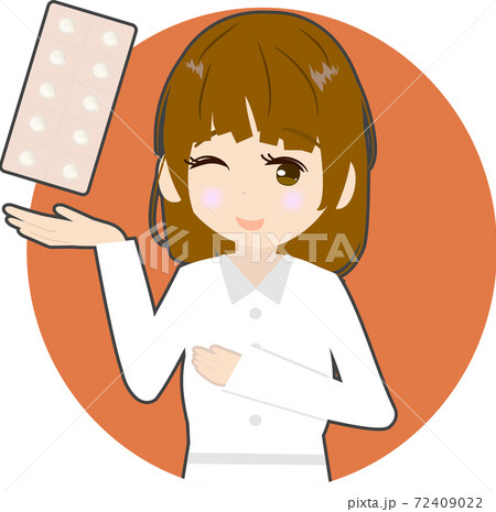 錠剤と可愛い薬剤師のアイコン風イラストのイラスト素材