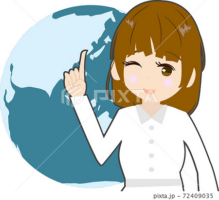 地球と可愛い薬剤師のイラストのイラスト素材