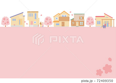 春の現代の家 おしゃれな家のアイコンイラストセットのイラスト素材