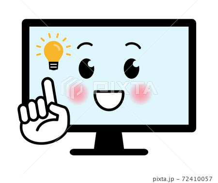 かわいいパソコンの擬人化イラスト ひらめきのイラスト素材