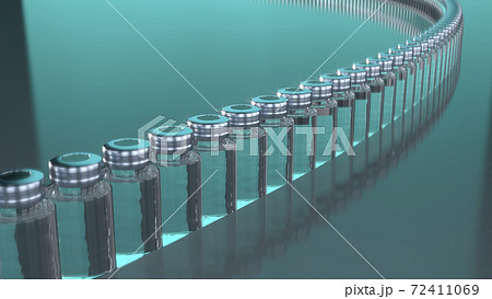 ラインに並ぶアンプル瓶と溶液のイラスト素材
