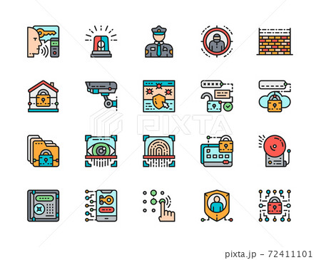 Set of Security Color Line Icons. Police, Protection, Cryptography and more. Set of Security Color Line Icons. Police, Protection, Cryptography and more. 72411101