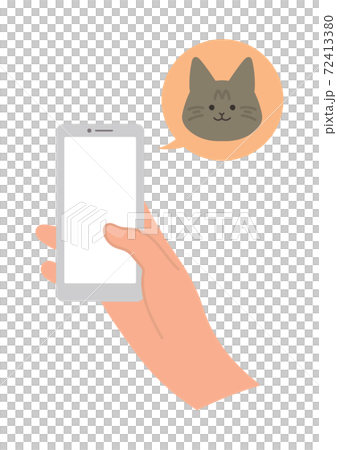 ペットの様子をスマホで確認するところのイラスト ペットの様子をスマホで確認するところのイラスト 72413380