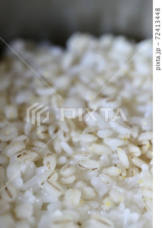 混ぜる前の押し麦入り炊き立てご飯 混ぜる前の押し麦入り炊き立てご飯 72413448