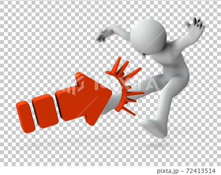 正面衝突。吹き飛ばされるキャラクター。3Dレンダリング。白い背景。 72413514