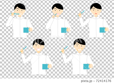白シャツ姿で歯を磨く男性 ポーズ集のイラスト素材