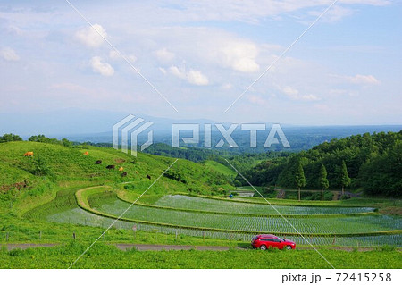 ドライブイメージ　熊本県産山村の扇棚田 72415258