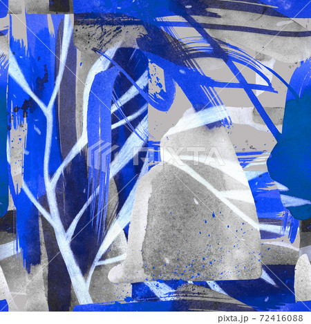 Watercolor seamless pattern with abstract shapes. Hand drawn brush strokes background. Collage. Artisitc contemporary art painting. Good for fabric, textile, clothing any surface. 72416088