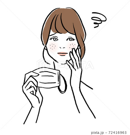 マスクをつけた後の肌荒れに悩む女性のイラストのイラスト素材