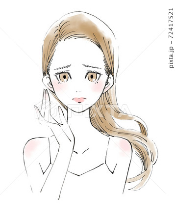 肌の悩み トラブルを抱えた女性のイラストのイラスト素材