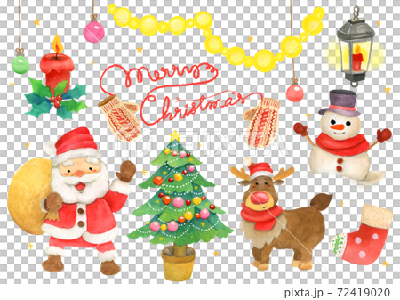 手書き水彩 サンタやトナカイ、ツリーが入ったクリスマスセット 手書き水彩 サンタやトナカイ、ツリーが入ったクリスマスセット 72419020