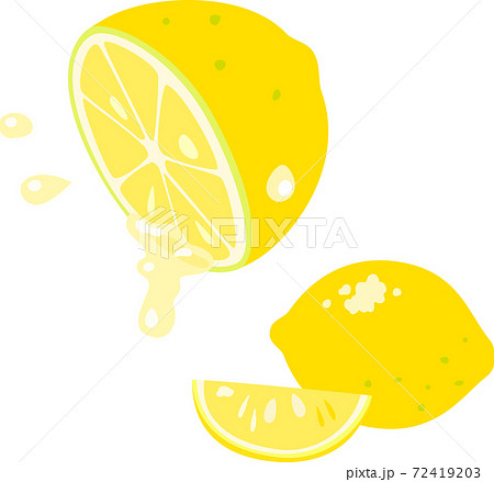 切ったレモンから搾られるレモン汁のイラスト素材
